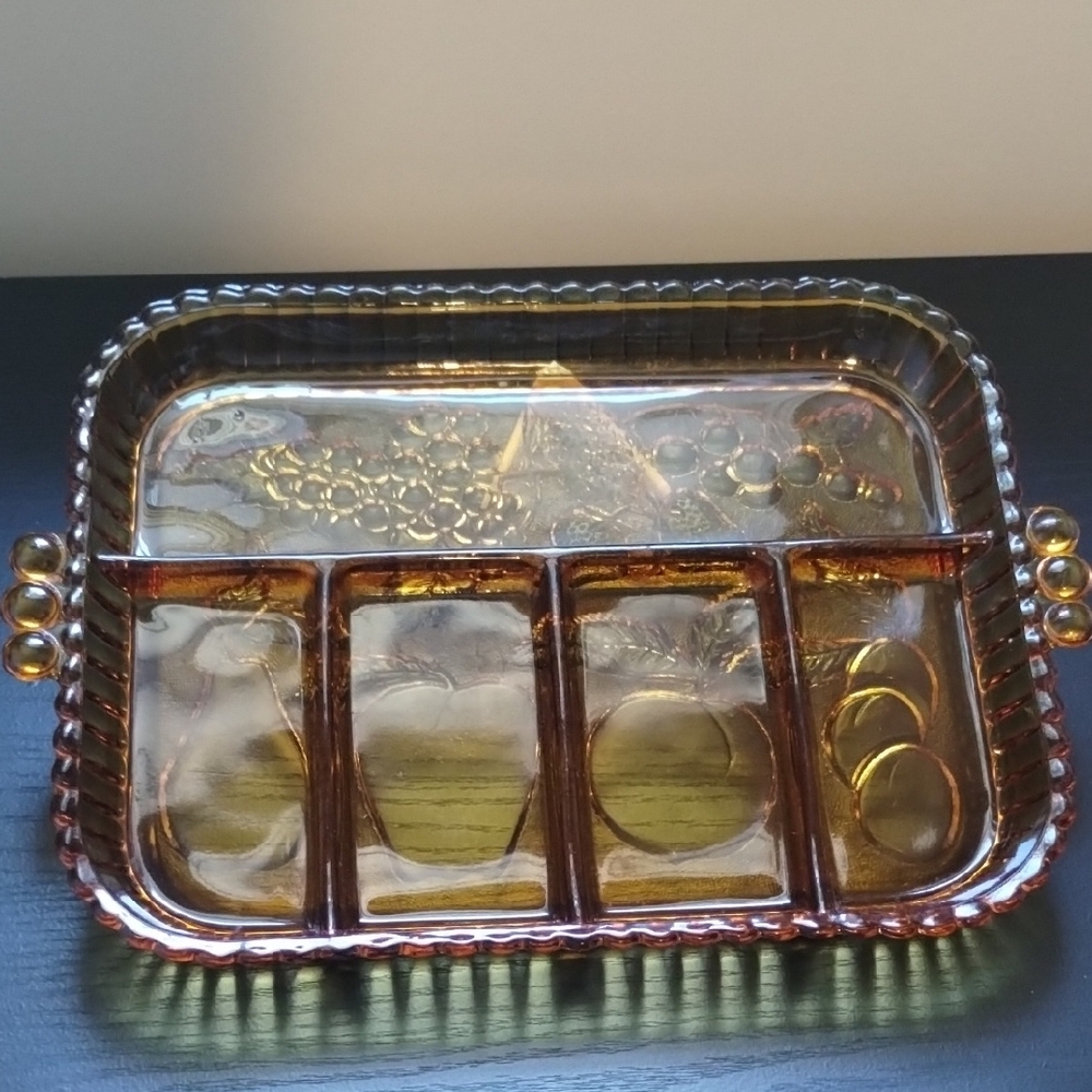 Vintage Amber Glass Divided Serving Tray - Picture 3 of 6